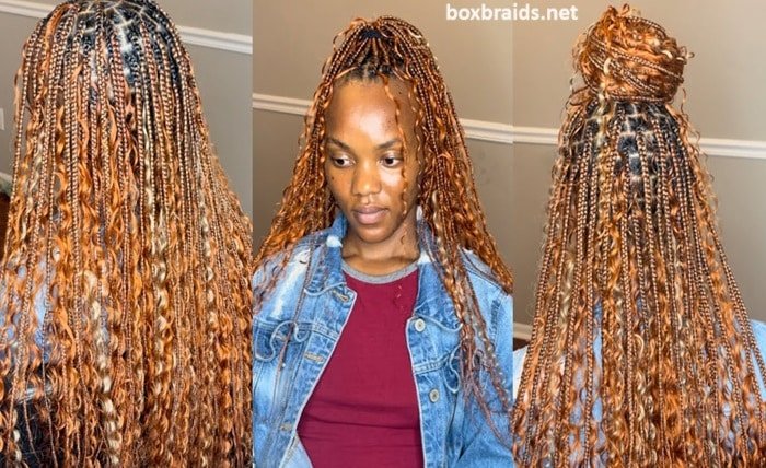 bohemian box braids with color